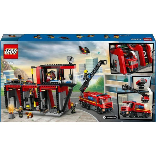 LEGO 60414 City Fire Station and Fire Truck, Dog Figure Toy and 5 Minifigures, Children's Gift