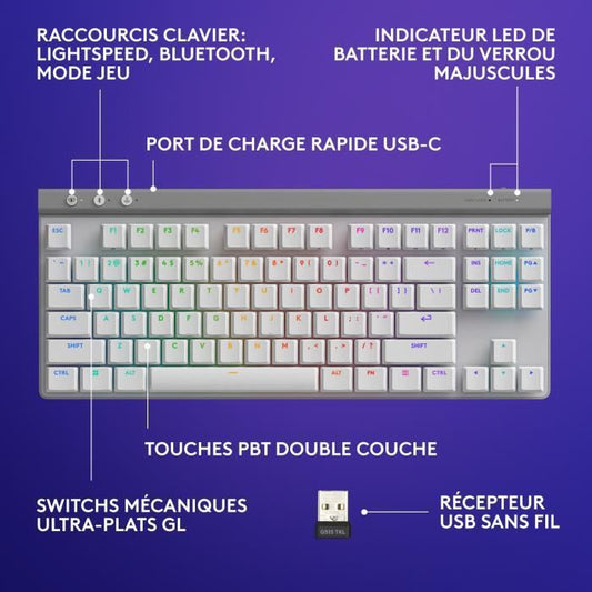 Logitech G515 LIGHTSPEED Wireless Keyboard without Numeric Keypad (Brown Switch) - White