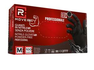 RMove 1Conf. da 100pz Tg.M 6gr da Lavoro - Guanti Nitrile Nero Senza Polvere