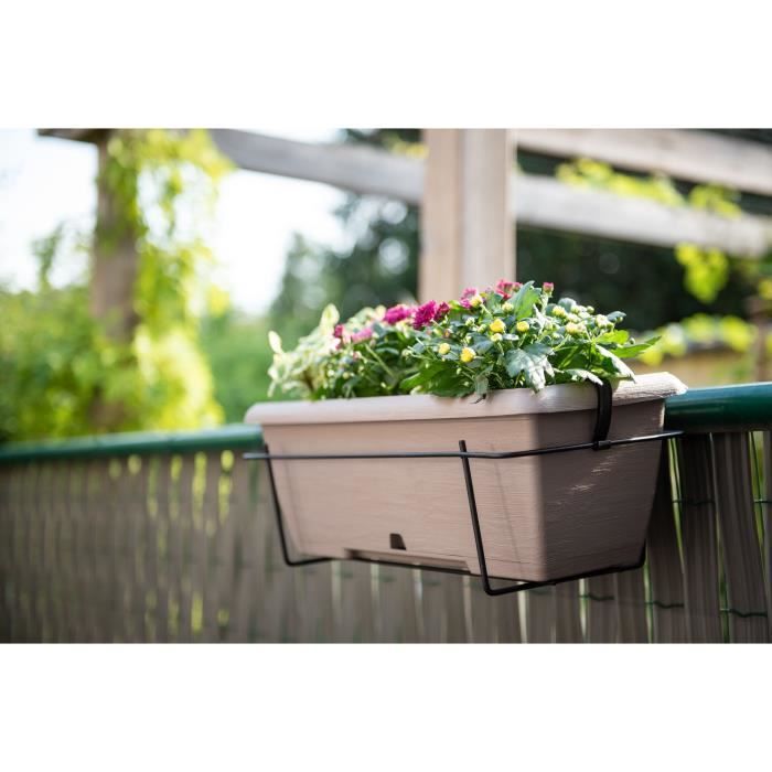 Planter kit with metal stand and integrated tray - GARDEN ID Teramo - Taupe 50 cm - Stone effect - Recycled/recyclable