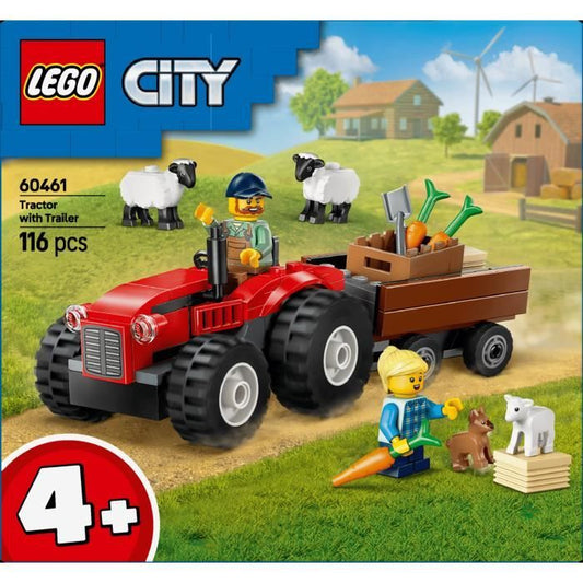 LEGO City 60461 Red Farm Tractor with Trailer and Sheep - Game for Children 4 Years Old
