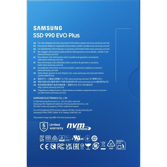 Internal SSD - SAMSUNG - 990 EVO Plus 2TB - NVMe M.2 PCIe 4.0x4 - Read speed up to 7250MB/s