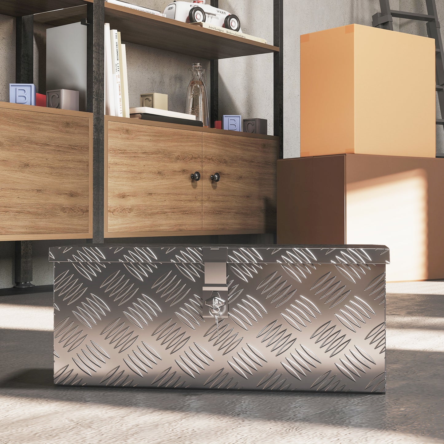 HOMCOM Gerätekasten Aufbewahrungskiste aus Aluminium mit Schloss und Schlüsseln 50 x 15,5 x 20,5 cm