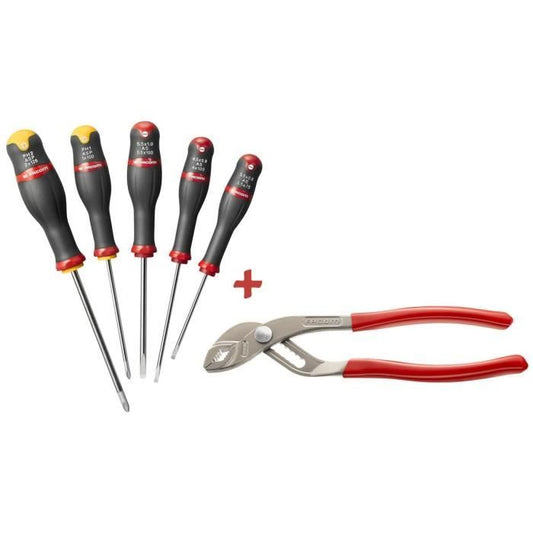 Box of 5 Facom screwdriver - AT5.170PB (delivered with 3 tvis a slit + 2 prozidriv tvis + pliers Multiprise capacity 46mm)