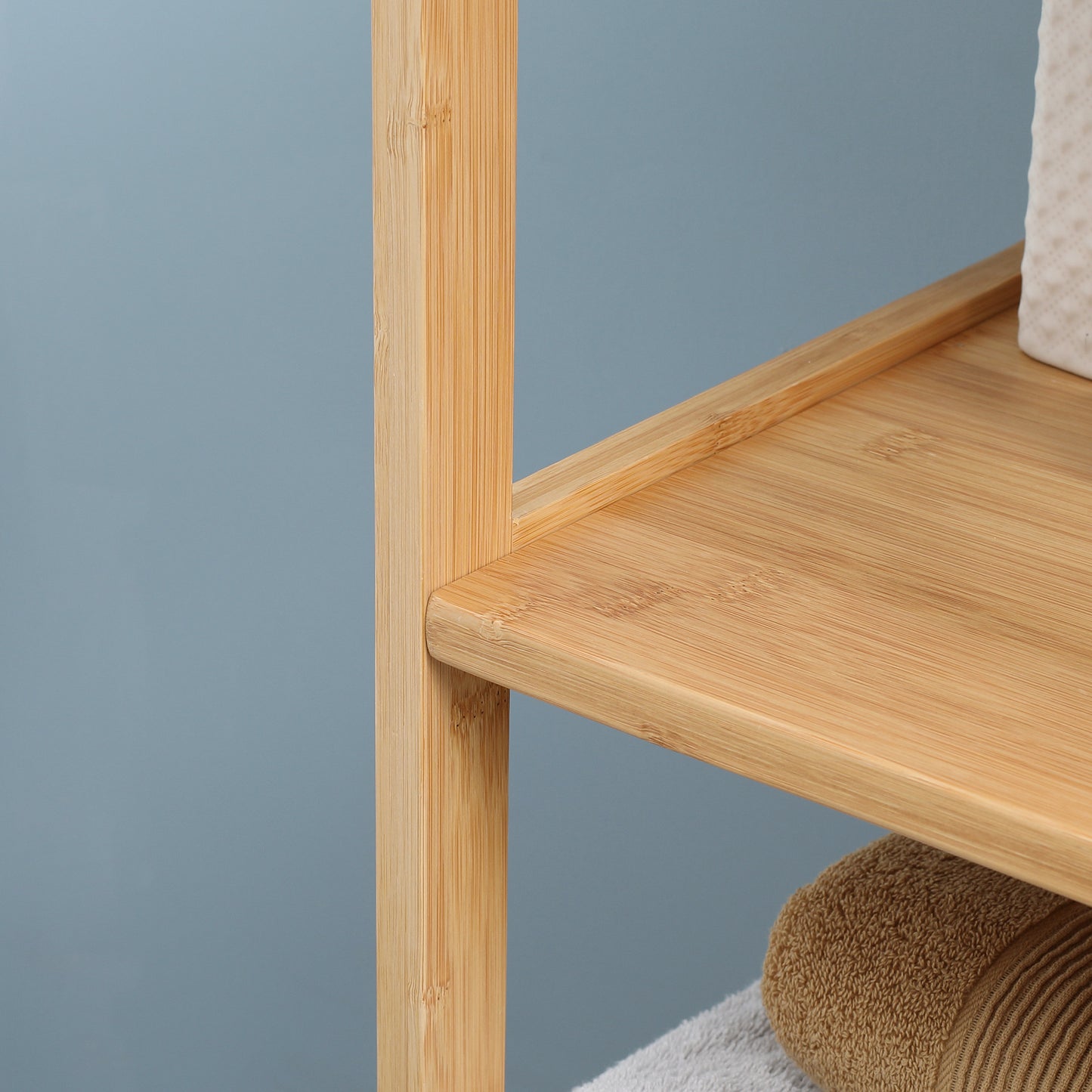 kleankin Badezimmerschrank, 3 Regale, 2 Schubladen, Bambus, 30 cm x 30 cm x 140 cm, Natur