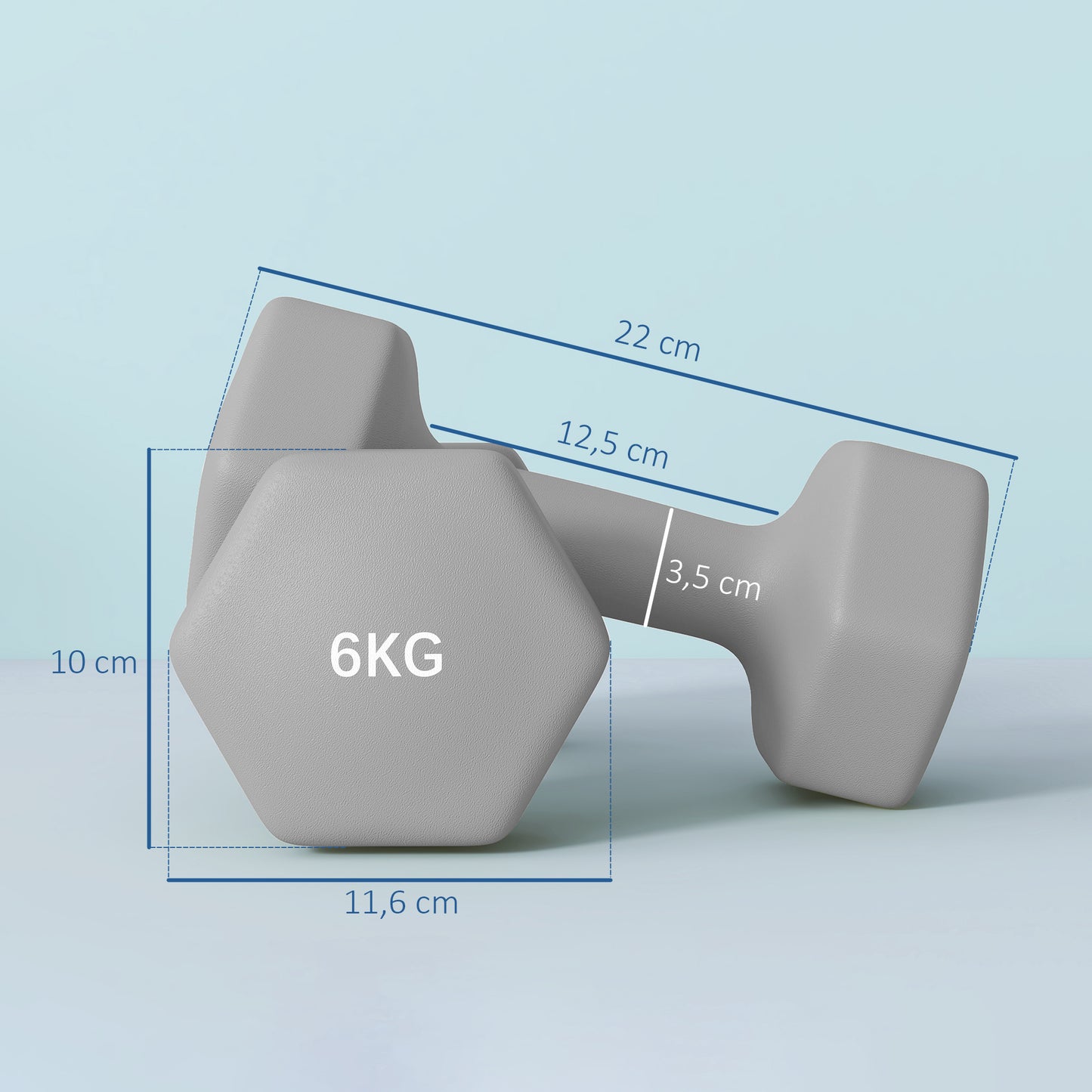 SPORTNOW 2 x 6 kg Kurzhantel-Set, sechseckiges Design, bodenfreundlich, rutschfest, Grau