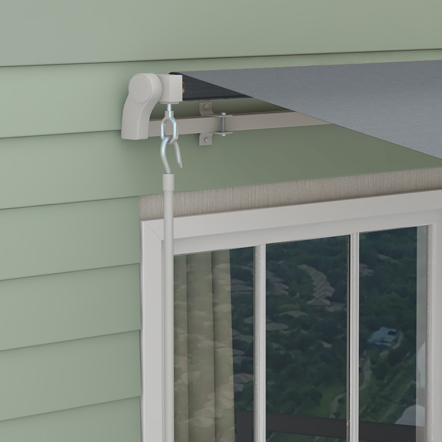 Outsunny Markise, 3,95 x 2,45 m, Sonnenschutz, einfahrbar, mit Handkurbel, Metallrahmen, Polyester, Grau/Weiß