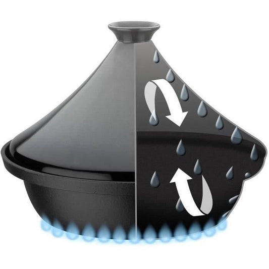 Solid cast iron tagine - GSW - 30 x 22 cm - Ceramic lid - Induction - Grey