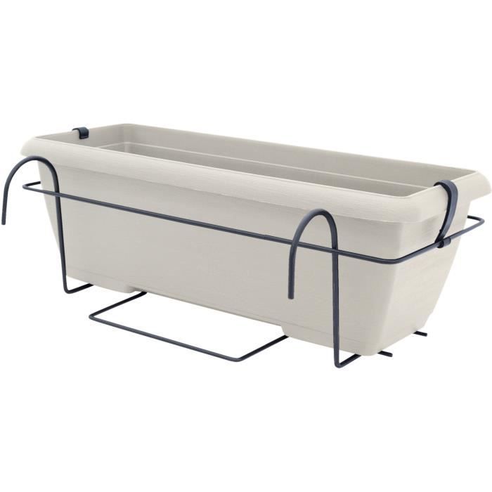 Planter kit with metal stand and integrated tray - GARDEN ID Teramo - White 50 cm - Stone effect - Recycled/recyclable