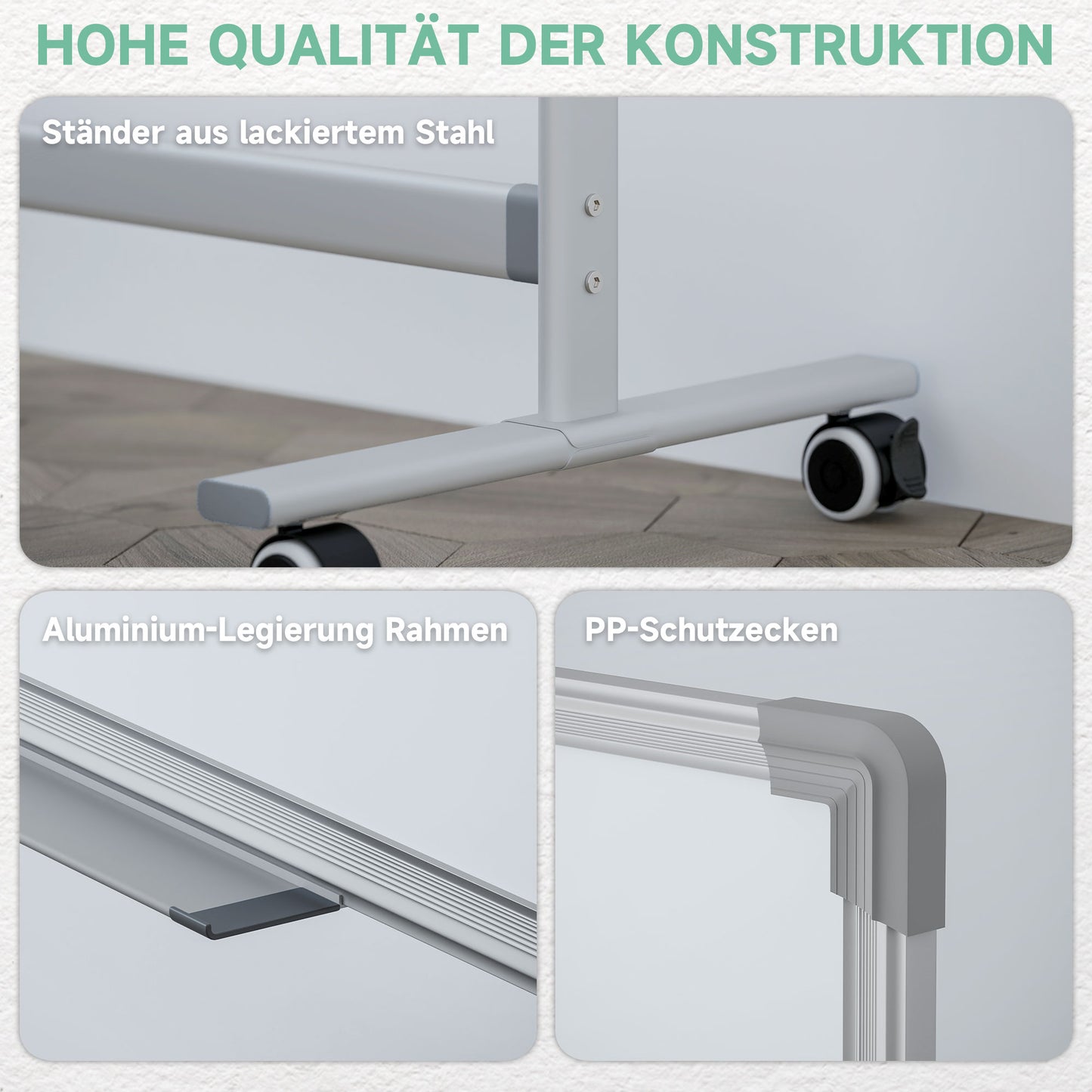 HOMCOM Whiteboard,120 x 90 cm, magnetisch, drehbar, mobil, inkl. Marker & Schwamm, Metallgestell, Weiß