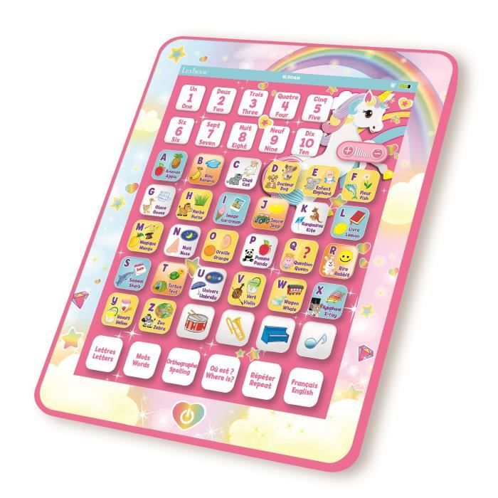 LEXIBOOK - Educational & Bilingual Unicorn Tablet - French, English - Bilingual Educational Alphabet