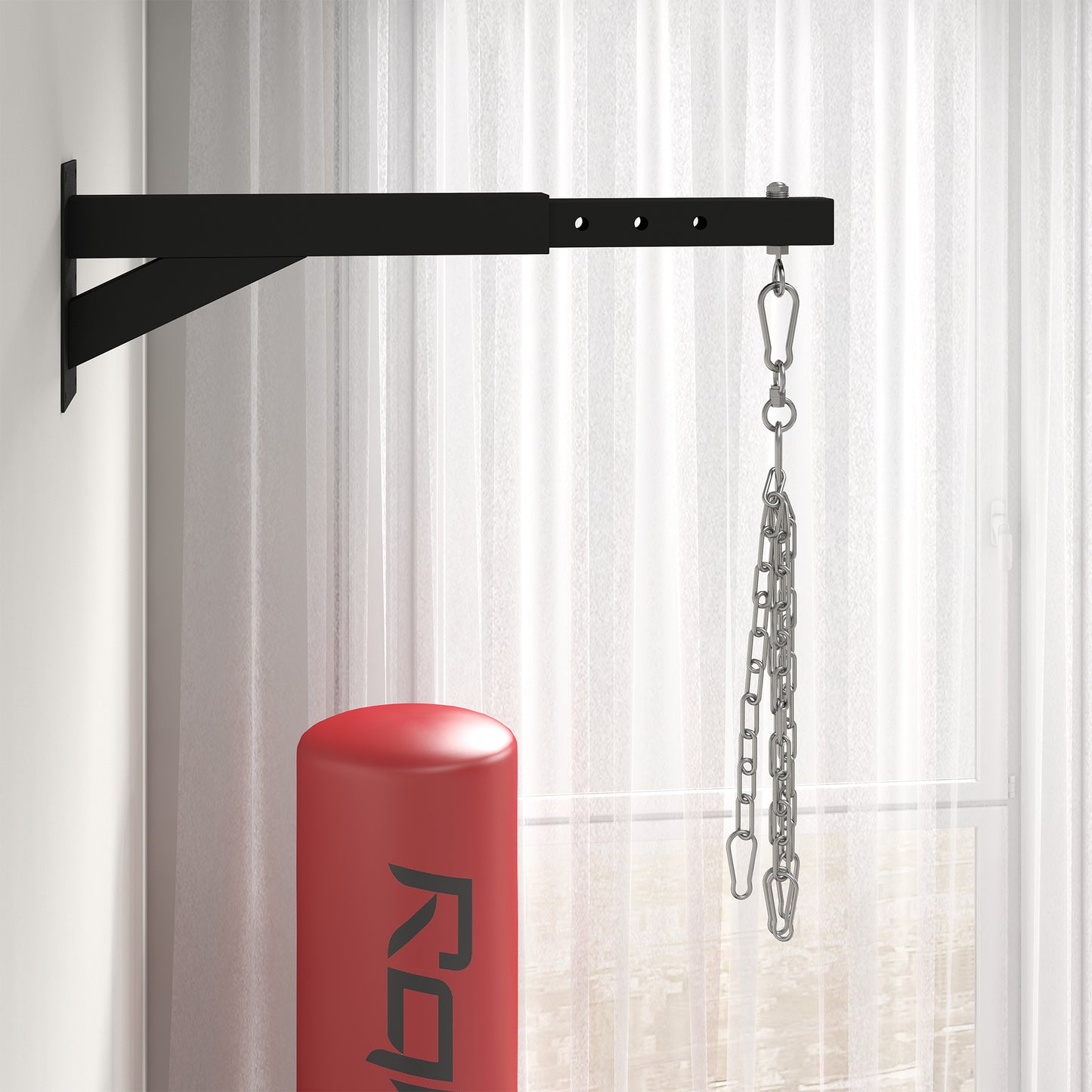SPORTNOW Boxsackhalterung, 5-stufig längenverstellbar, Wandmontage, bis 60 kg, Stahl, Schwarz