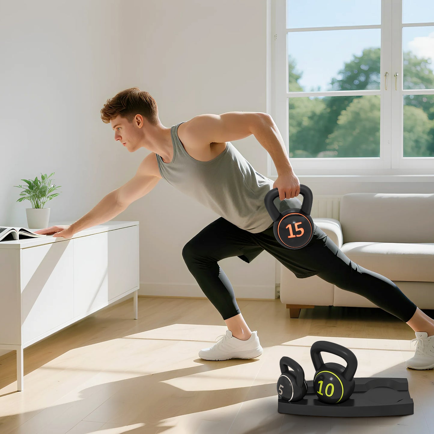 SPORTNOW Kettlebell Set, 3 Kugelhanteln 2,2kg/4,5kg/6,8kg, Kunststoffhülle, Schwarz
