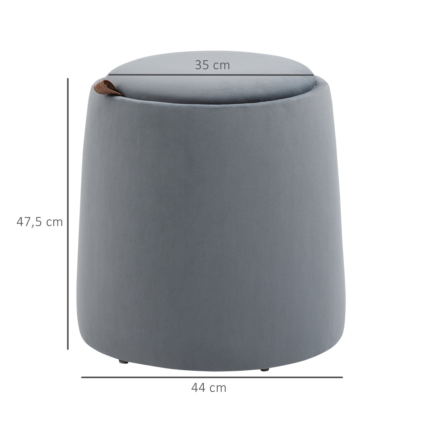 HOMCOM 2-in-1 Hocker in Samtoptik inklusive Stauraum und abnehmbaren Deckel Ø44 cm x 47,5 cm Grau