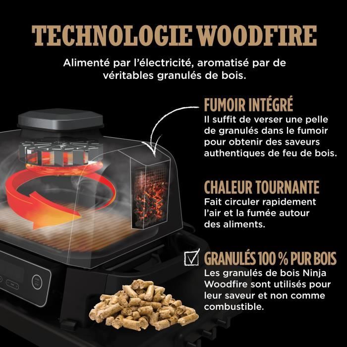 Electric barbecue - NINJA - Woodfire - OG701EU - Grill, smoker & air fryer - Non-stick - Grey and black