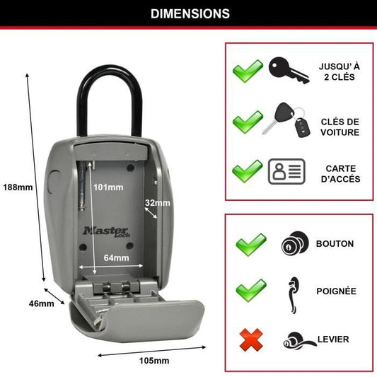 MASTER LOCK Secure key box - L format - Enhanced security - Mini chest with handle