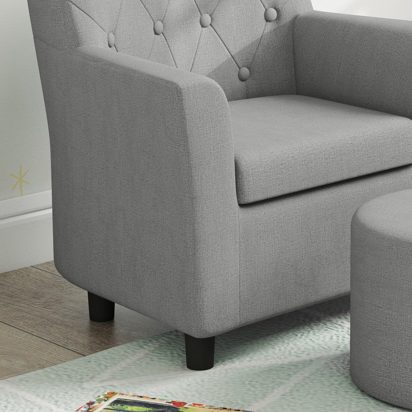 AIYAPLAY Kindersessel mit Hocker, Rückenlehne Diamantmuster, weiche Sitzfläche, Holzrahmen, Grau