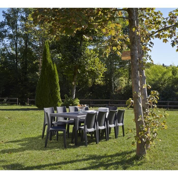 Queen outdoor dining table with rattan effect - Anthracite - 220 x 90 x 72 cm
