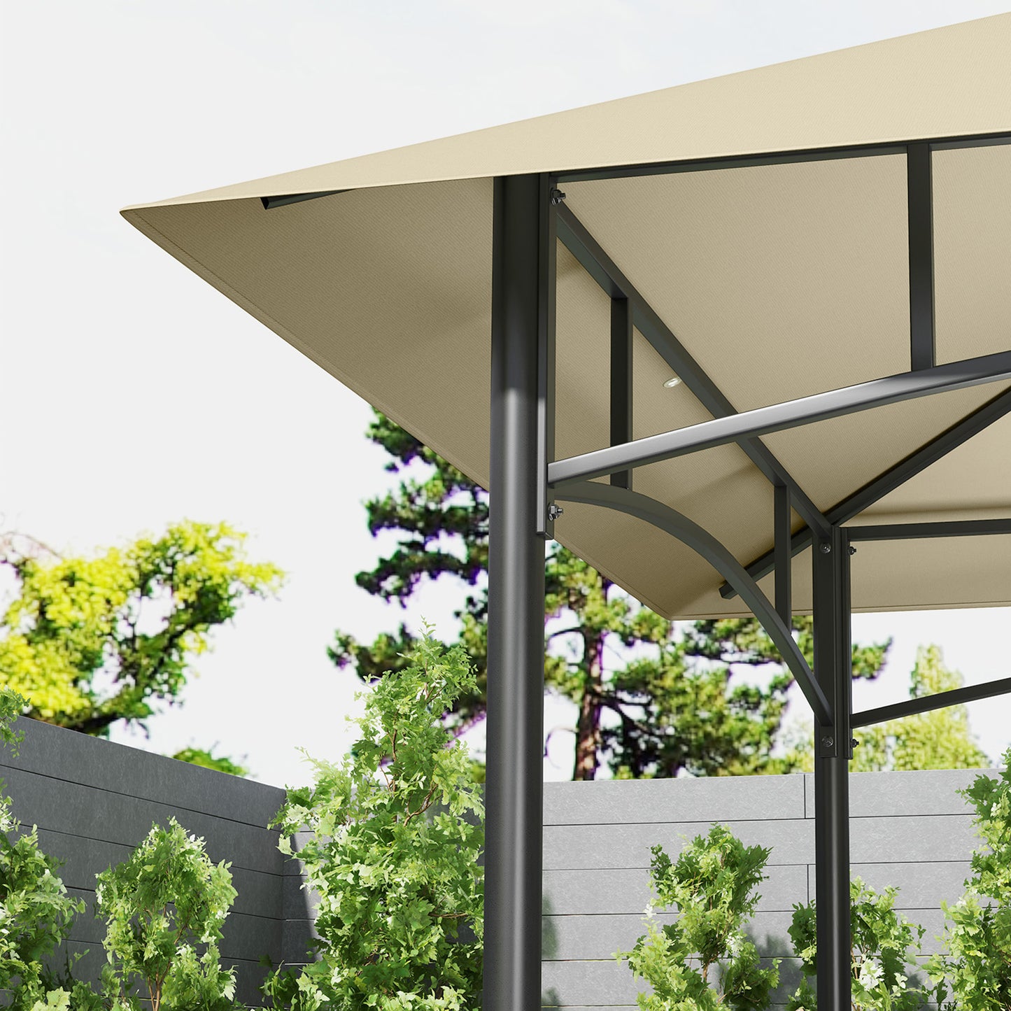 Outsunny Grill-Zelt, BBQ-Zelt, Gartenpavillon mit 2 Regalen, Aufbewahrungskörbe, Haken, für Terrasse, Beige