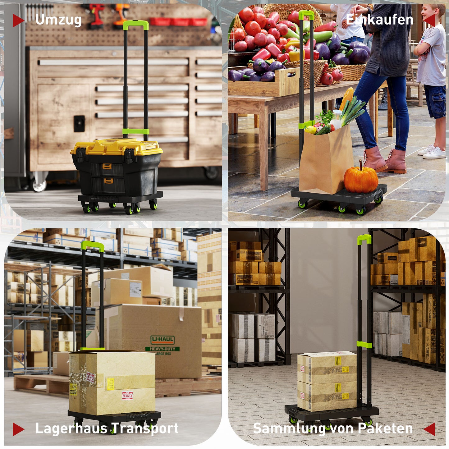 HOMCOM Sackkarre klappbar Metall Transportkarre mit Räder verstellbarem Griff 49 x 35 x 102 cm Grün