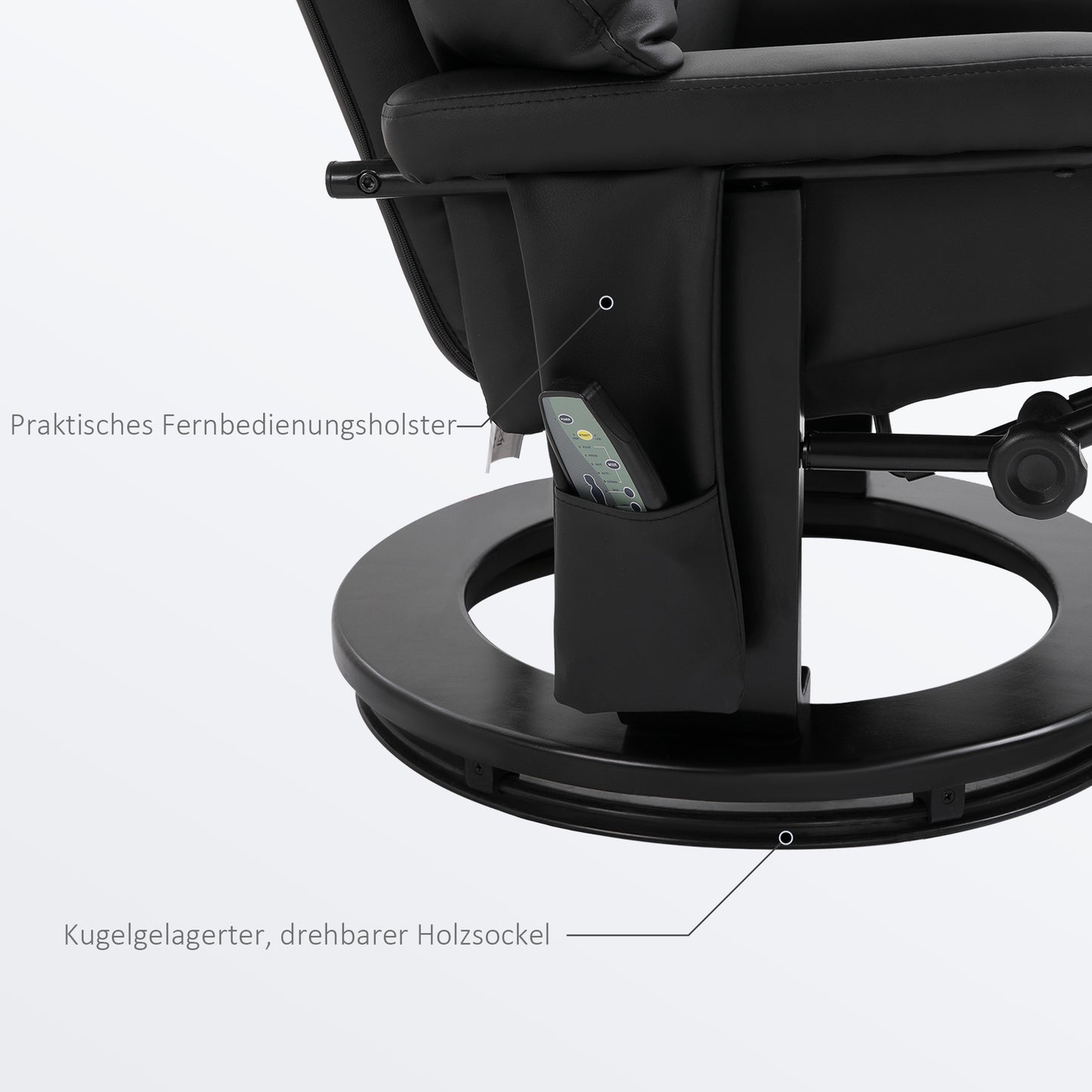 HOMCOM Relaxsessel mit Fußhocker, Massagesessel mit Liegefunktion, Elektrischer Liegesessel mit Fernbedienung, Fernsehsessel mit Seitentasche, Kunstleder, Schwarz