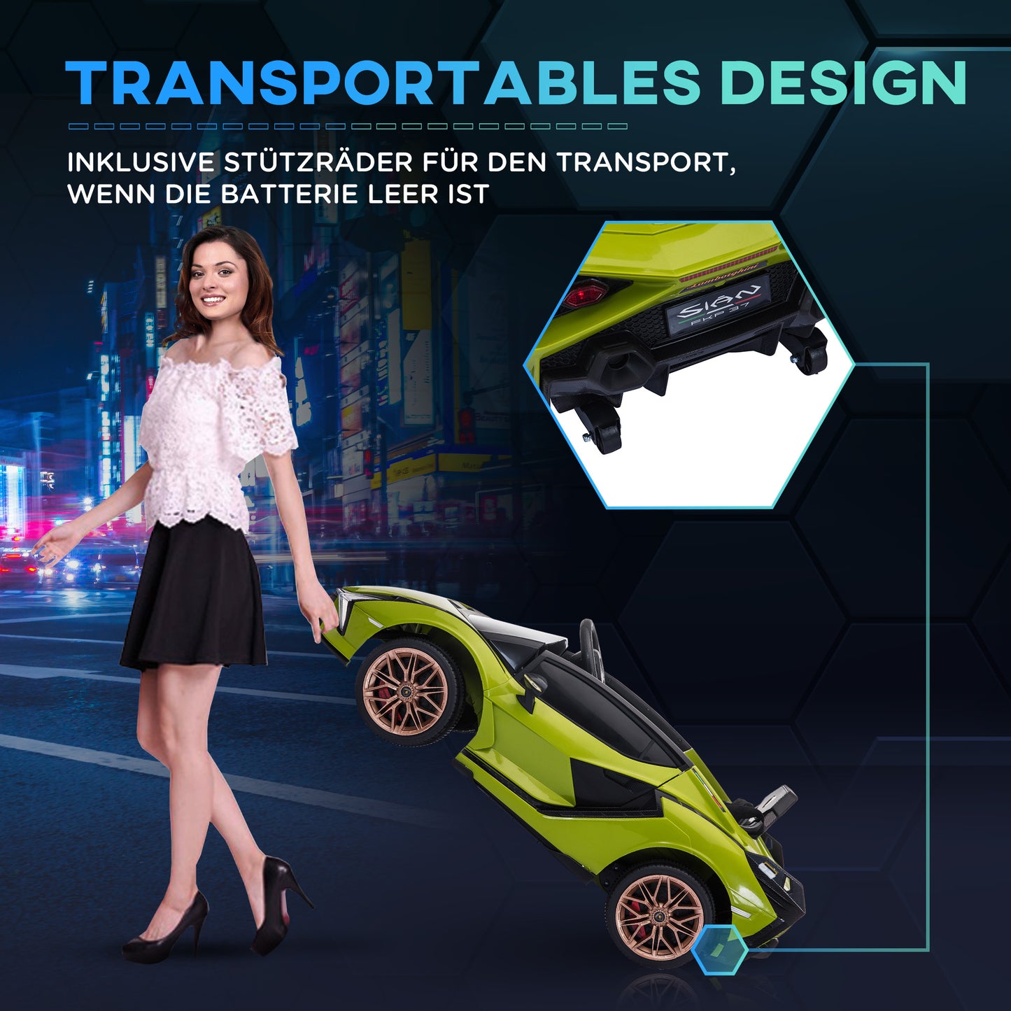 HOMCOM Kinder-Elektroauto, Lamborghini, 3-5 km/h, Fernsteuerung, für 3-5 Jahre, Grün