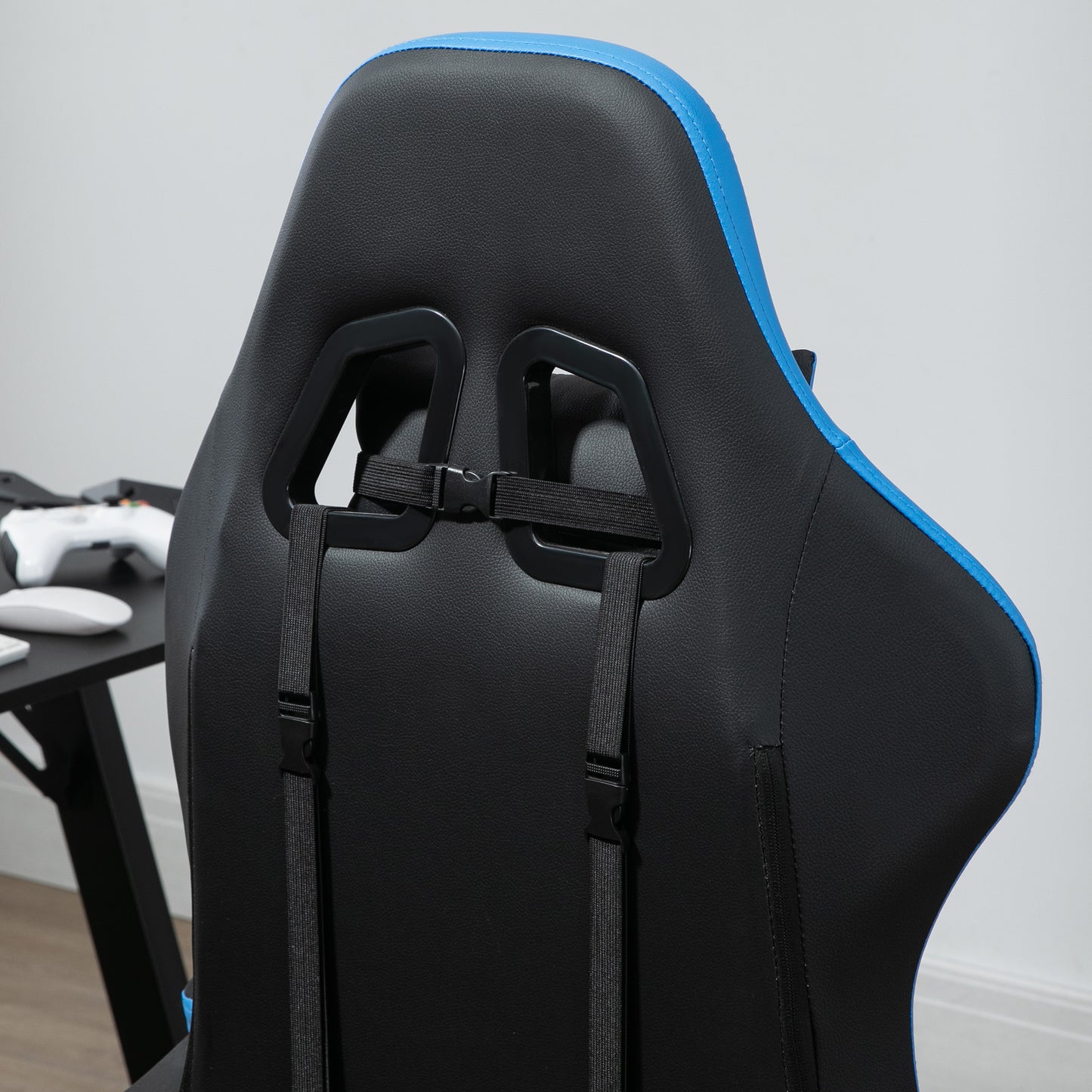 Vinsetto Bürostuhl, Gamingstuhl, 1 Kopfstütze, 1 Lendenstütze, Blau + Schwarz