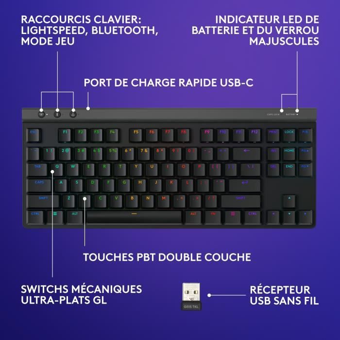 Logitech G515 LIGHTSPEED TKL Wireless Profile Keyboard w/o Numeric Keypad (Red) - Black