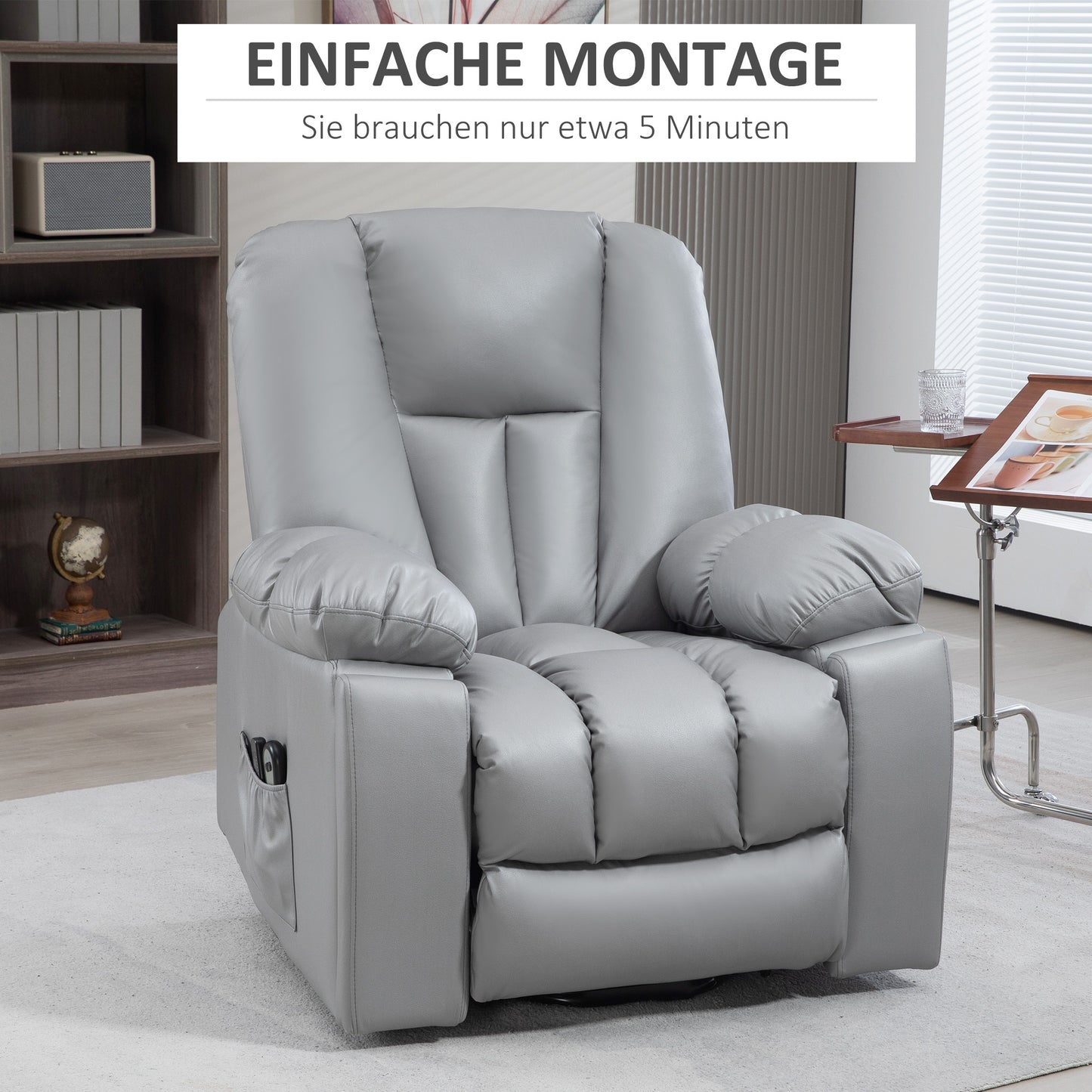 HOMCOM Massagesessel Relaxsessel Seniorensessel, Fernbedienung, Seitentaschen, 94 cm x 96 cm x 106 cm, Dunkelgrau