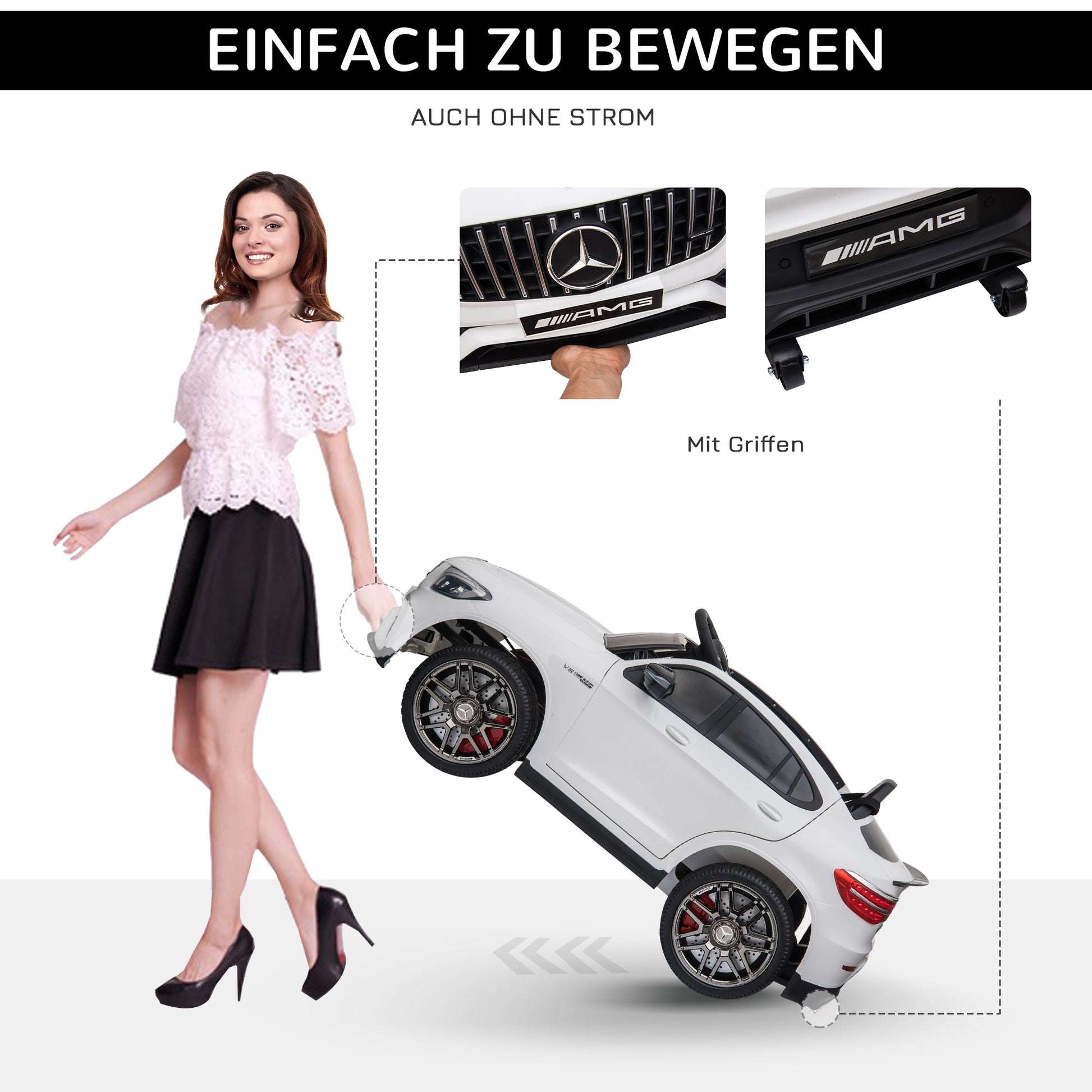 HOMCOM Kinderfahrzeug 12V Mercedes-Benz AMG GLC63S COUPE lizenzierter Elektroauto mit Fernbedienung Sicherheitsgurt 2 x 35W Motoren MP337-60 Monate Weiß 115 x 70 x 55 cm