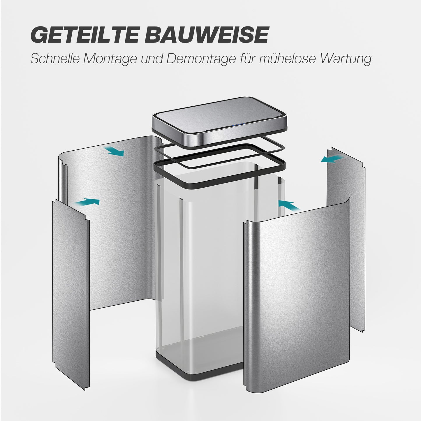 HOMCOM 60 L Sensor-Mülleimer, automatischer Deckel, Edelstahl, vielseitig einsetzbar, Silberfarben