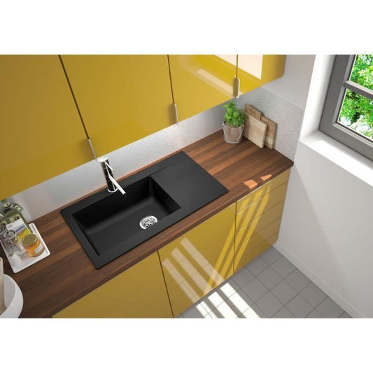 Stradour Sink Kitchen Builter 1 Large Bac + 1 Einna Drave - Resin - 86 x 50 cm - Black