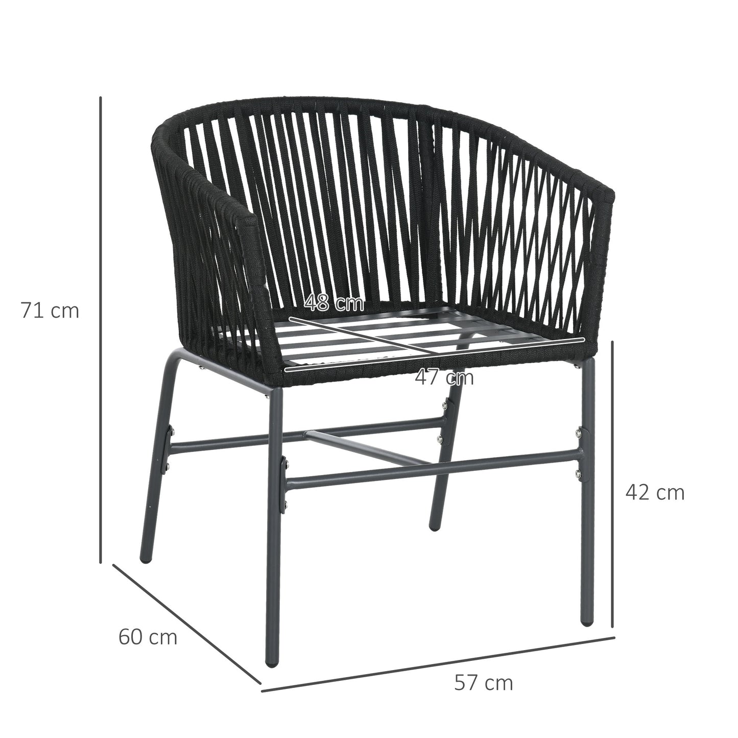 Outsunny Outdoor Stühle, 2-er Set, Boho-Design, Sitz- und Rückenkissen, bequeme Sitzschale, Metallrahmen, Schwarz