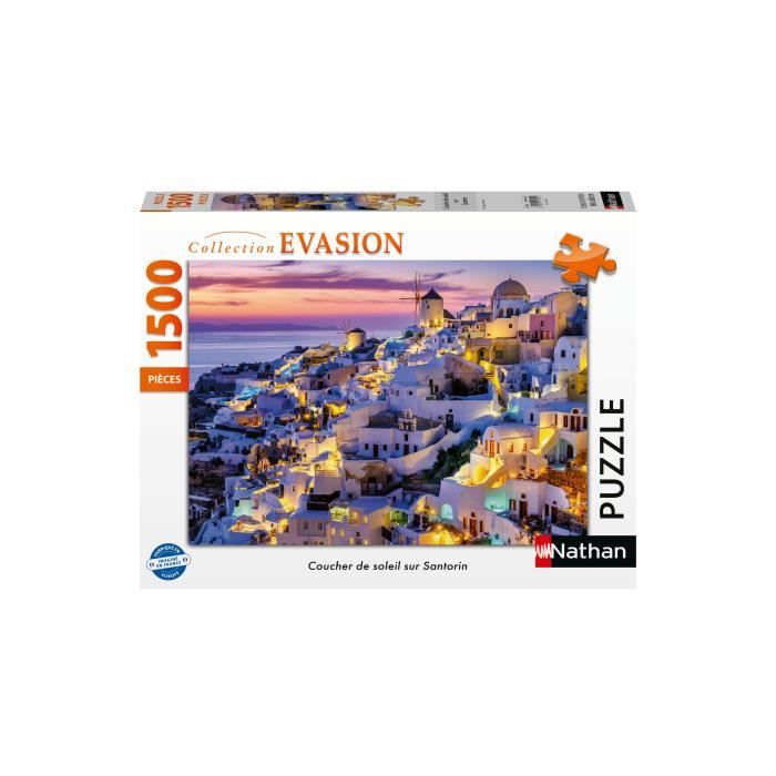 1500-piece puzzle Sunset on Santorini, Adults and children from 14 years old, Evasion Collection, 12001532, Nathan