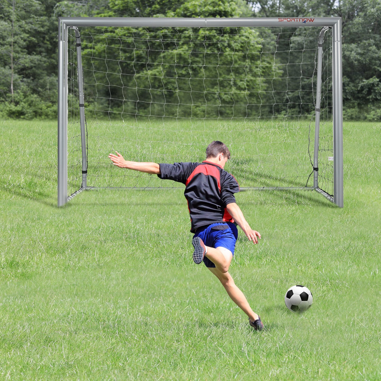 SPORTNOW Fußballtor wetterfest, stabiles Metallgestell, reißfestes Netz, 160H x 240L x 85B cm, Grau