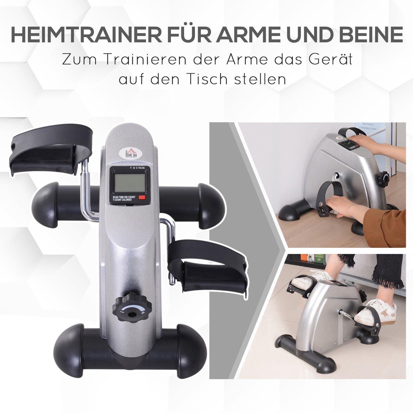 HOMCOM Mini Heimtrainer Arm-und Beintrainer Pedaltrainer für Senioren mit LCD-Display verstellbarer Widerstand Fitnessbike Hometrainer für Zuhause Heim Büro 35 x 40 x 31 cm Silber