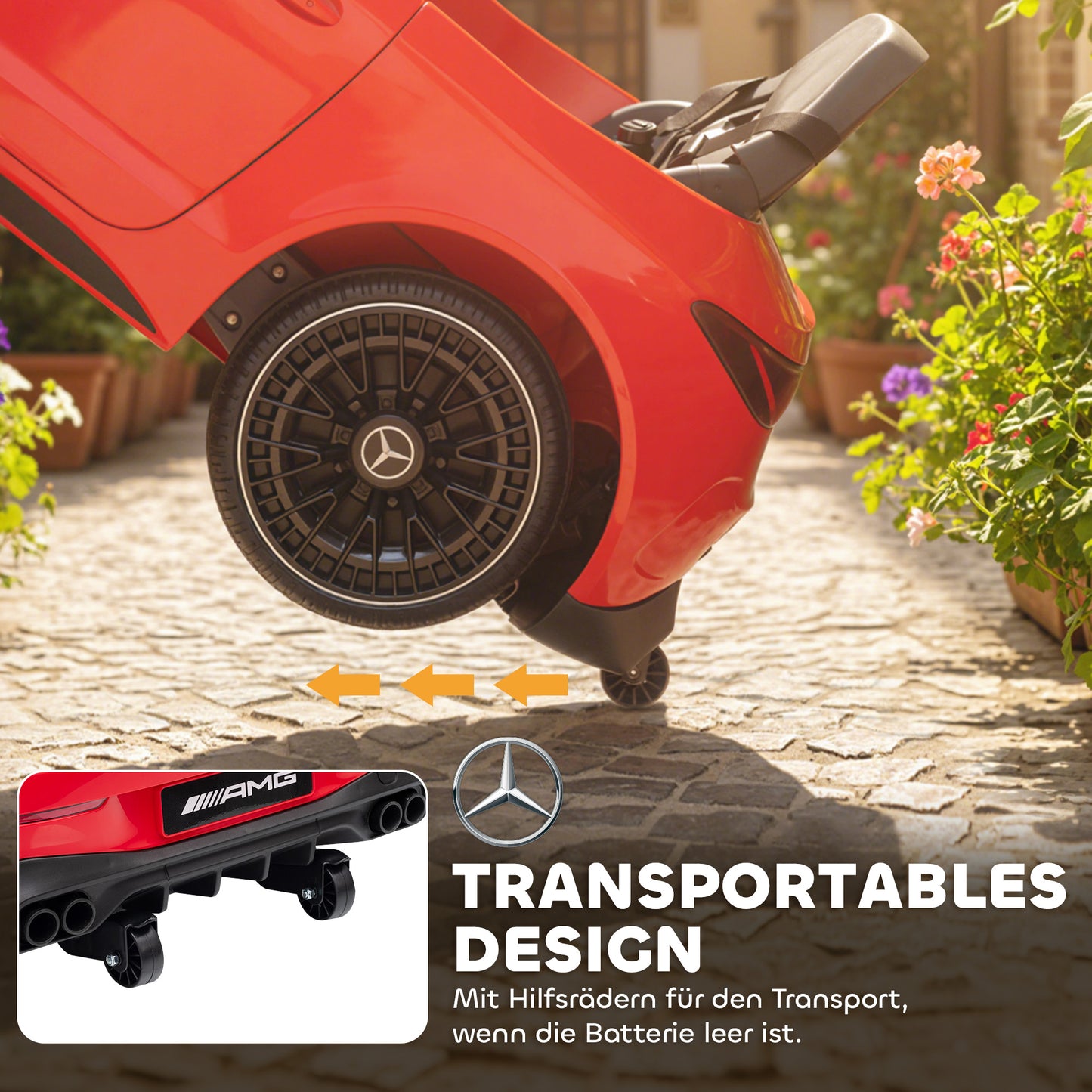 AIYAPLAY Kinder-Elektroauto, Mercedes-Design, 12V Motoren, Fernbedienung, LED-Lichter, Musik, für 3-6 Jahren Kinder, Rot