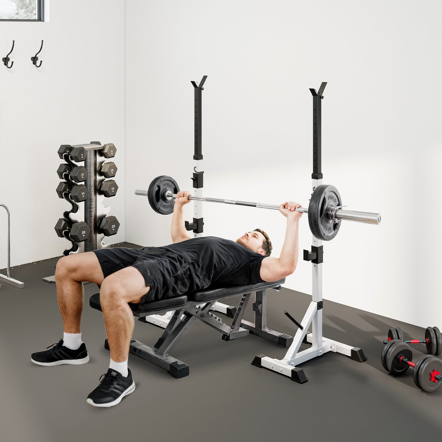 HOMCOM 2er Set Hantelständer 3 Ebenen Höhenverstellbar Hantelablage aus Stahl bis 200 kg belastbar Silber+Schwarz