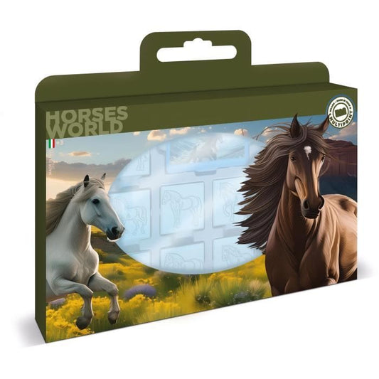 Stamp set - MULTIPRINT - 7895 - Horses - 7 wooden and latex stamps, Giotto markers, coloring book