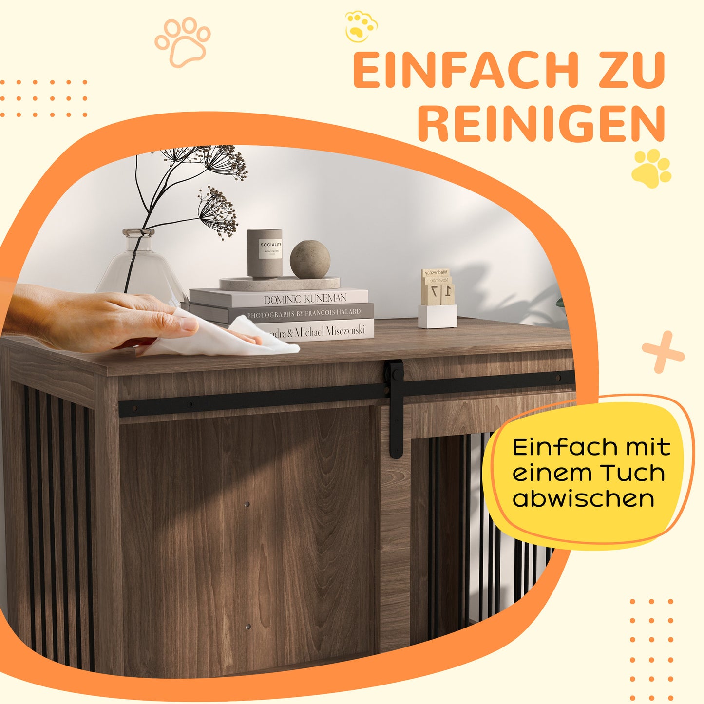 PawHut Hundebox Hundekäfig, Verriegelbar, Holzoptik, rustikales Design, 98 cm x 58 cm x 67 cm, Walnuss + Schwarz