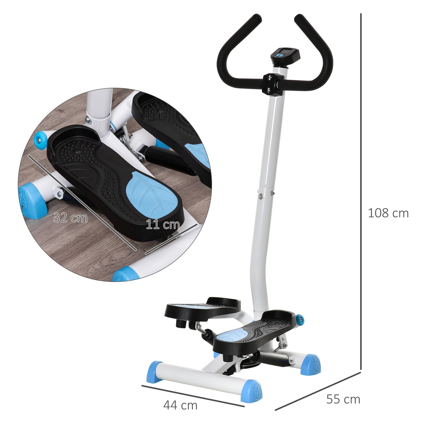 HOMCOM Stepper Fitnessgerät, LCD-Monitor, rutschfeste Pedale, Stahl und ABS, 55x44x108 cm, bis 100 kg