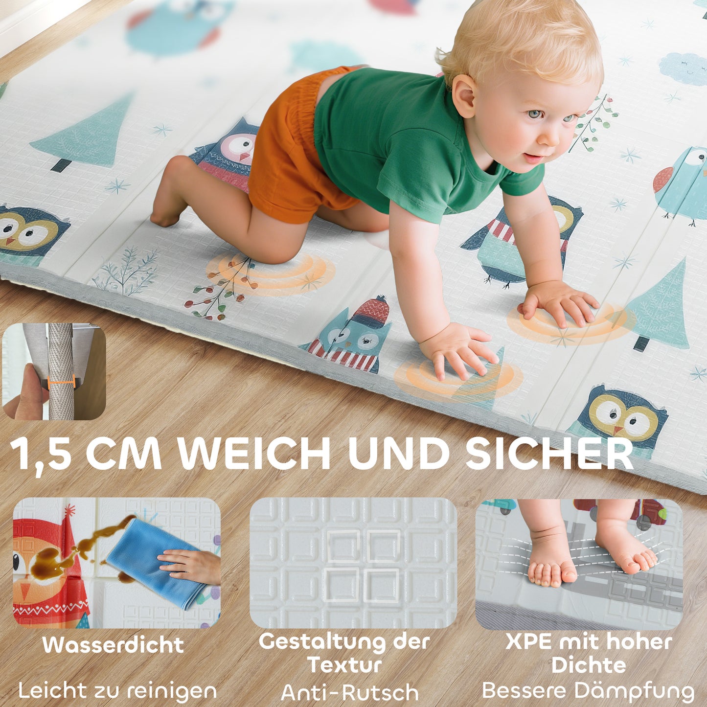 AIYAPLAY Baby-Spielmatte, Tiermuster, Schaumstoff, 1,5 cm dicke Polsterung, rutschfest