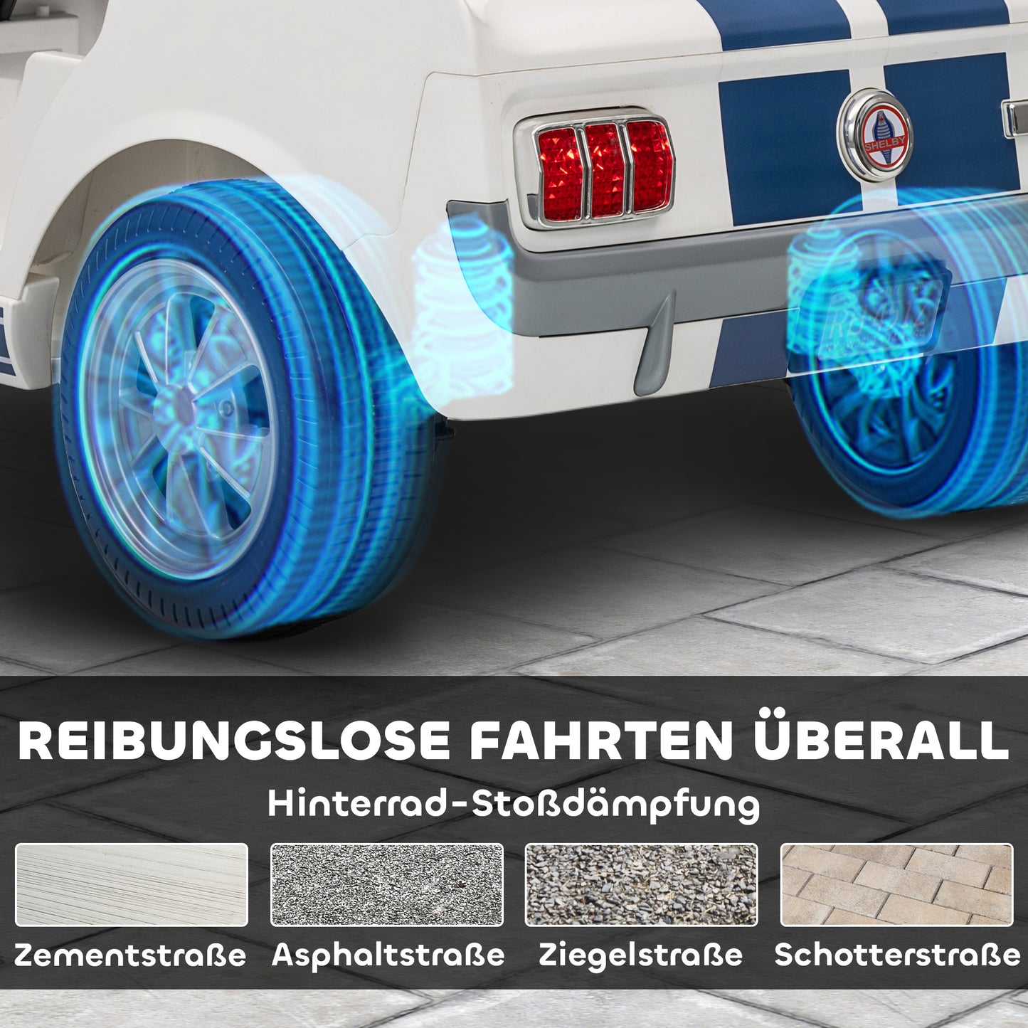 AIYAPLAY Kinder Elektroauto 12V Kinderauto mit 2,4 GHz Fernbedienung, 2 Motor Hupe, LED, Musik Weiß
