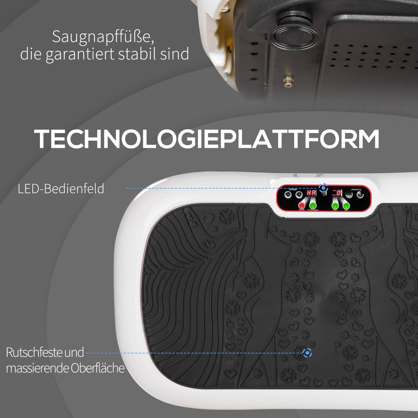 HOMCOM Vibrationsplatte mit 99 Stufen, 2 Fitnessbändern 73 x 40 x 13cm Weiß+Schwarz