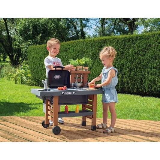 Smoby - Garden Kitchen - Evolutive Outdoor Kitchen - Grill With Retractable Magic Flames - 40 Accessories