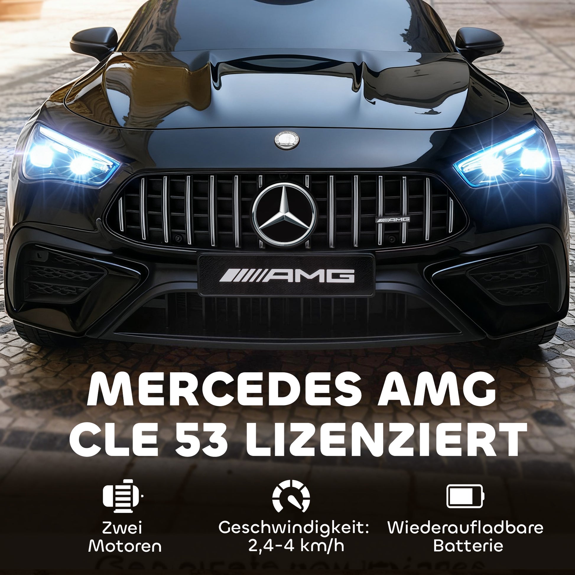 AIYAPLAY Kinder-Elektroauto, Mercedes-Design, 12V Motoren, Fernbedienung, LED-Lichter, Musik, für 3-6 Jahren Kinder, Schwarz