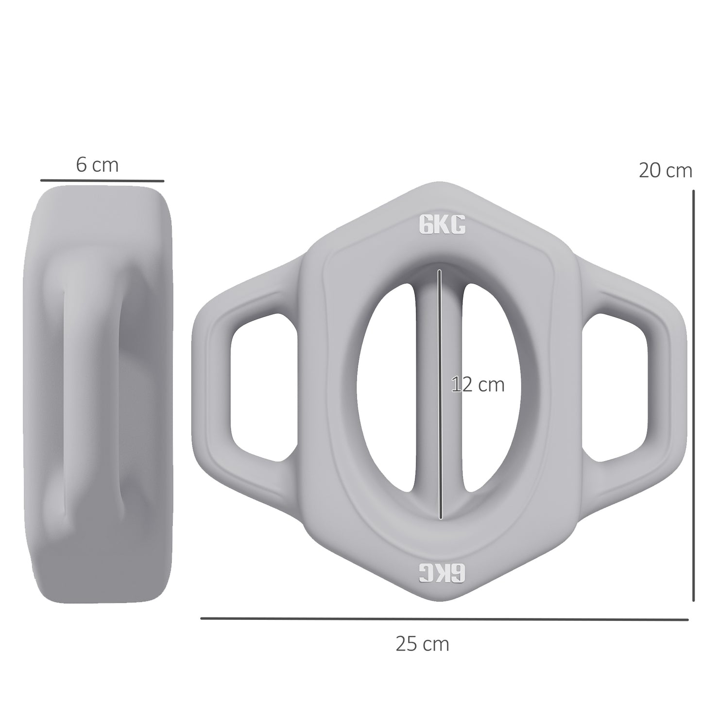 SPORTNOW 3-in-1 Multifunktionshantel, 6 kg, rutschfest, geruchsarm, Kunststoffmantel, Eisenkern, grau