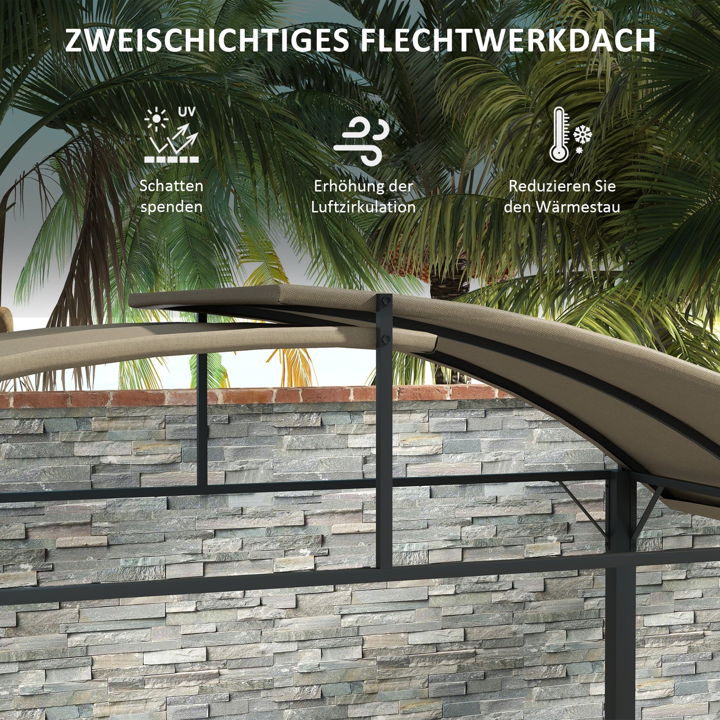 Outsunny Grillpavillon, 2 Seitenablagen, Haken, Stahlrahmen, 1,1 x 2,3m, Khaki