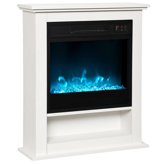 HOMCOM Elektrischer Kamin, realistische Flammen mit 9 Farben, verstellbare Helligkeit, 1800W, Fernbedienung, Timer, Weiß