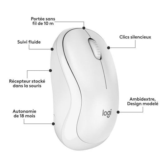 Pack Keyboard Mouse - Wireless - Logitech - MK295 - SilentTouch - Numeric keypad - French AZERTY keyboard - White